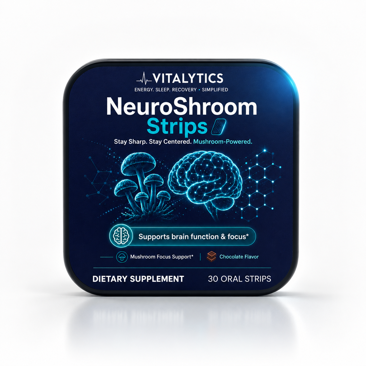Vitalytics NeuroShroom Strips — Chocolate Mushroom Oral Strips for Focus & Energy