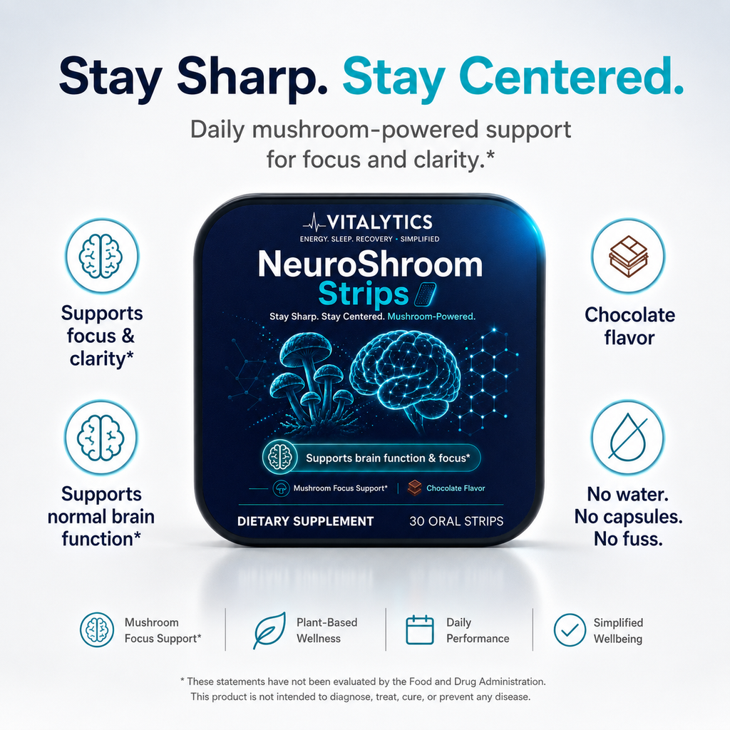 Vitalytics NeuroShroom Strips — Chocolate Mushroom Oral Strips for Focus & Energy