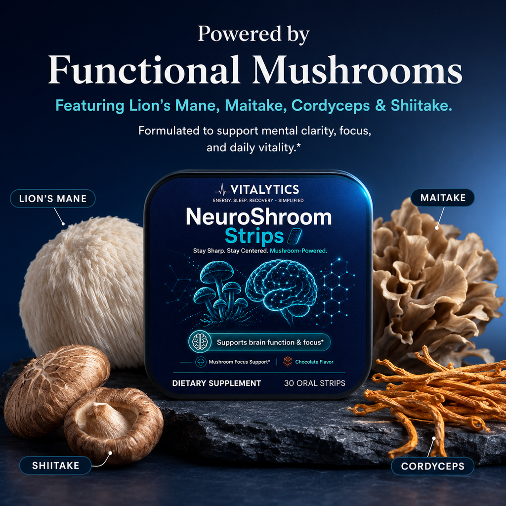 Vitalytics NeuroShroom Strips — Chocolate Mushroom Oral Strips for Focus & Energy