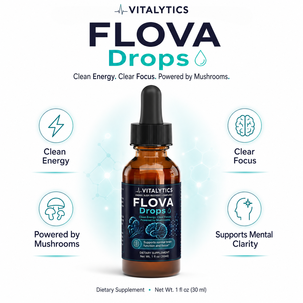 Flova Drops — Lion's Mane + Cordyceps Liquid Nootropic for Focus & Energy