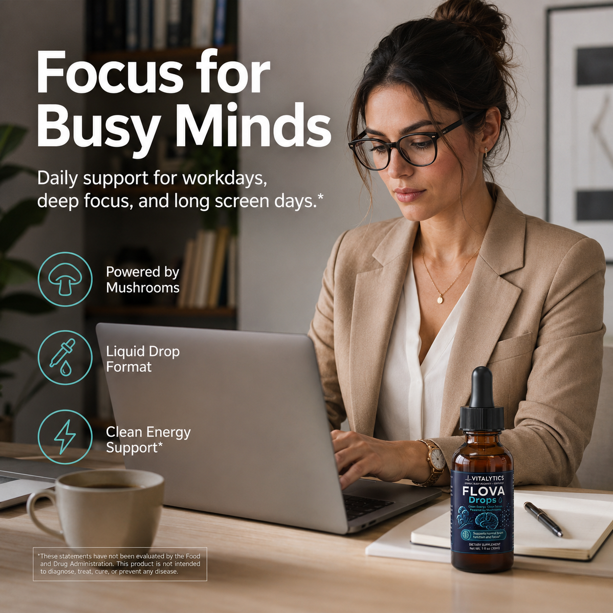 Flova Drops — Lion's Mane + Cordyceps Liquid Nootropic for Focus & Energy