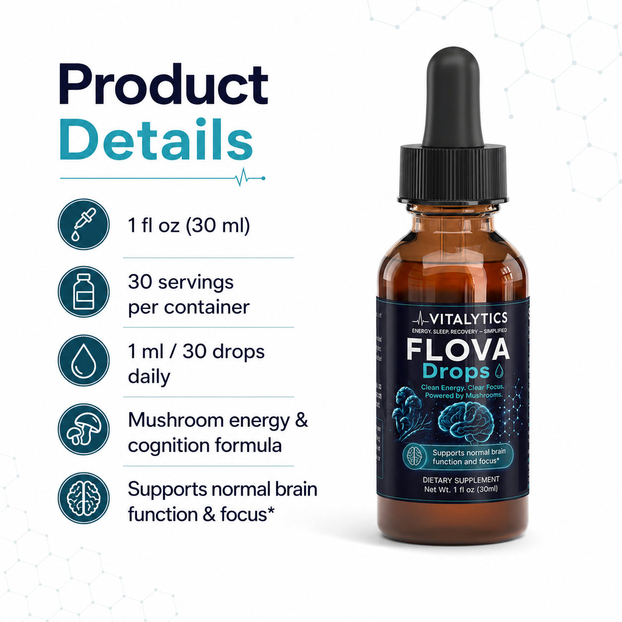 Flova Drops — Lion's Mane + Cordyceps Liquid Nootropic for Focus & Energy