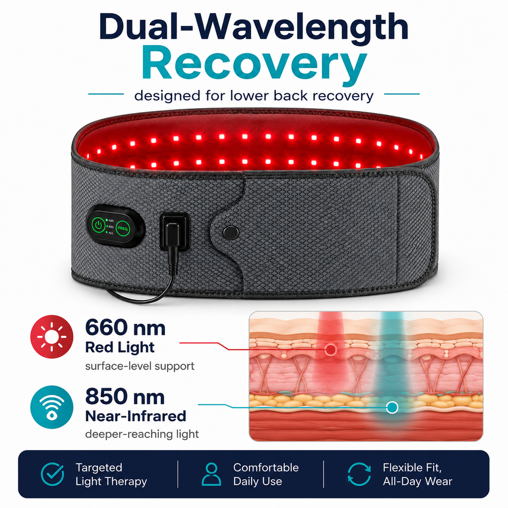 Vitalytics Restore Belt — Red Light Therapy Lower Back Recovery Belt with 660nm & 850nm Dual-Wavelength LEDs