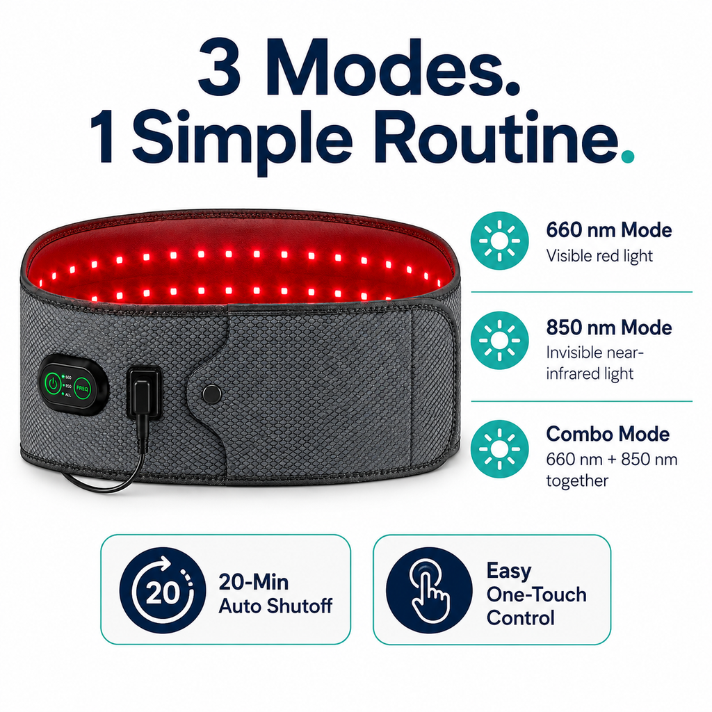 Vitalytics Restore Belt — Red Light Therapy Lower Back Recovery Belt with 660nm & 850nm Dual-Wavelength LEDs